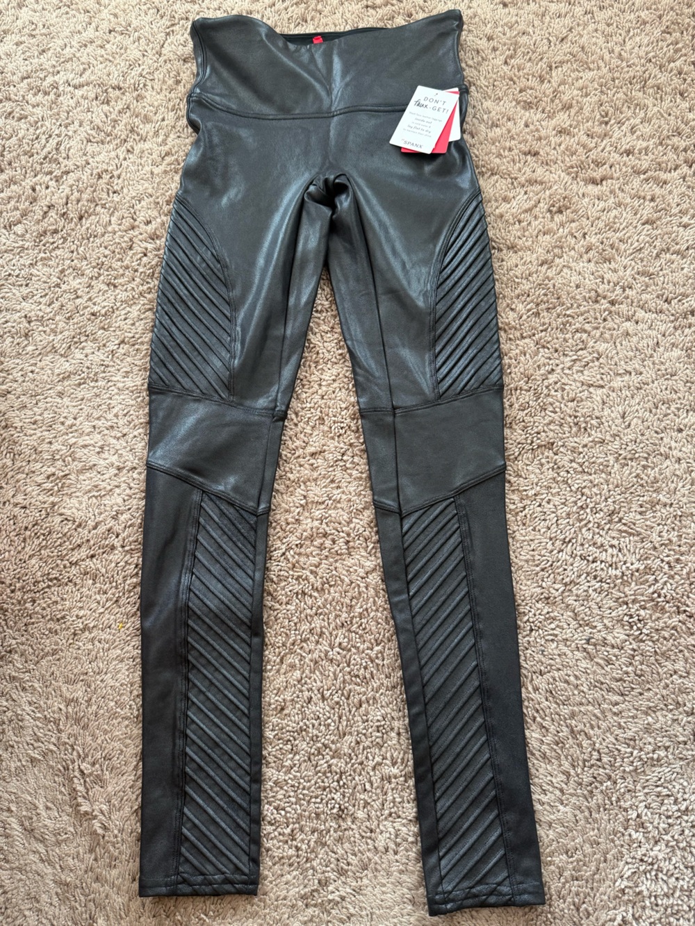 SPANX Black Faux-Leather Moto Leggings